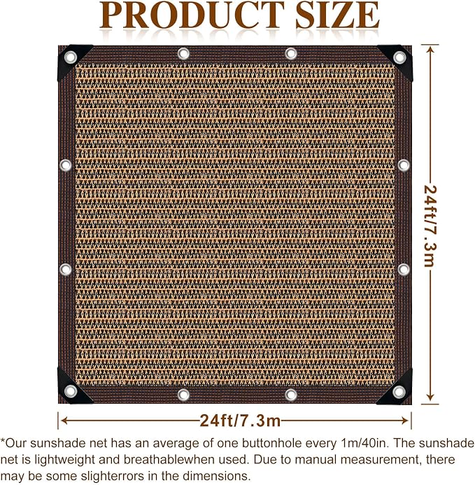 Shade Cloth,80% Sunblock Net with Metal Grommets and Reinforced Edges,Garden Sun Shade Netting,Used in Courtyards,Balconies,Carports,Greenhouse, Plants Growing,Chicken Coop Patios etc.24x24FT