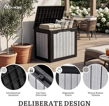 YITAHOME 30 Gallon Deck Box | 2-Pack Waterproof Resin Outdoor Storage Box with Lock, Doubles as Bench Seating for Patio Furniture Cushions,Garden Tools &