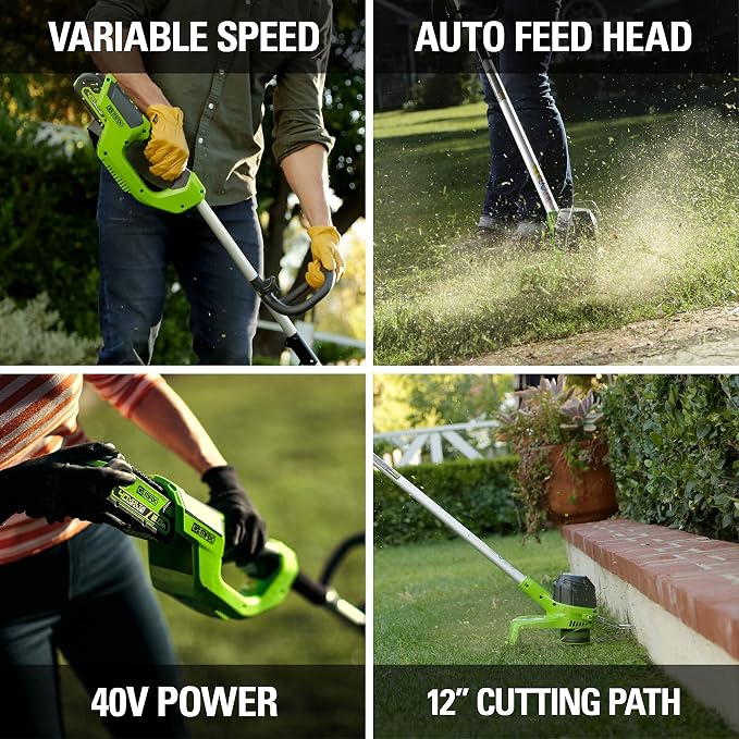 Greenworks 40V 21" Brushless Cordless Self-Propelled Electric Lawn Mower, String Trimmer, 5.0Ah Battery and Charger