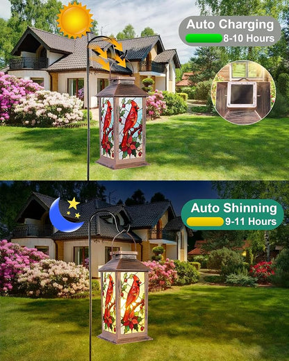 Cardinal Solar Lanterns Outdoor Waterproof Garden Decor Birthday Gifts for Women Mom Grandma Sister, Hanging LED Plastic Solar Lights Outside Decorative for Yard Patio Backyard Lawn Decorations