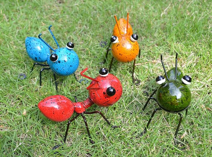 Metal Ant Garden Decor Set of 4 Colorful Outdoor Garden Yard Art Wall Sculptures