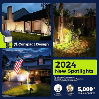Solar Spot Lights Outdoor Waterproof for Flag, Tree, House, Garden, Yard, 3 Brightness Modes Solar Powered Landscape Spotlights 4 Pack Warm White