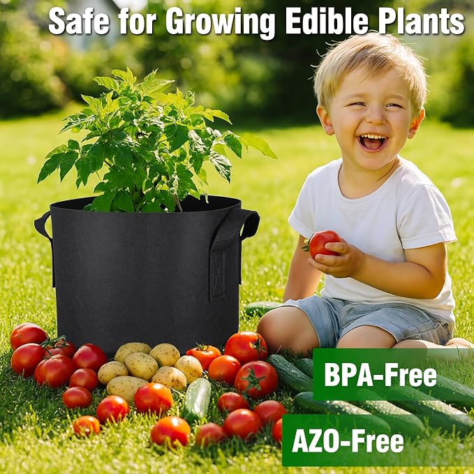 12-Pack 15 Gallon Grow Bags, Heavy Duty Fabric Pots with Handles, Reusable Plant Bags for Vegetable, Herbs & Flowers, BPA-Free, Breathable, Durable