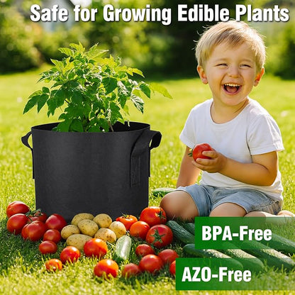 12-Pack 7 Gallon Grow Bags, Heavy Duty Fabric Pots with Handles, Reusable Plant Bags for Vegetable, Herbs & Flowers, BPA-Free, Breathable, Durable