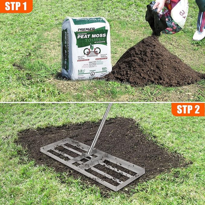 Lawn Leveling Rake, Heavy-Duty Lawn Leveler Tool, Stainless Steel/36"×10" Ground Plate/6FT Extra Long Handle/180° Flexible Rotation, Landscape Rake for Backyard, Garden, Farm, Golf Course, Pasture
