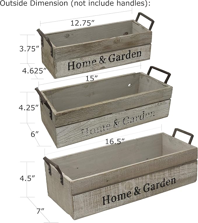 allgala 3-PC Set Wooden Boxes Planter Trough for Flower pots - Indoor Outdoor Decoration - Storage Display Boxes