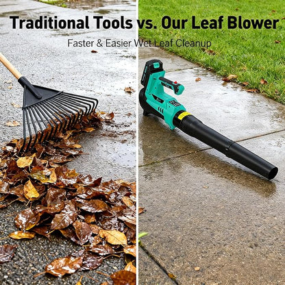 Garvee Leaf Blower Cordless - 550 CFM / 21V Powerful 2 * 2.0Ah Batteries and Charger, 6 Speed Modes, Lightweight Leaf Blowers for Lawn Care, Patio, Dust, Blowing Leaves 40 Mins Long Runtime