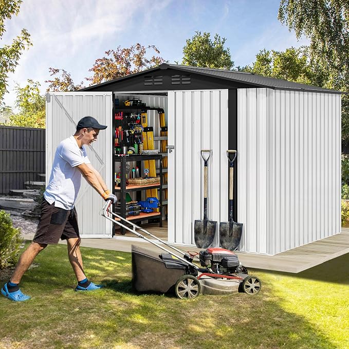 DWVO 7'x5' Large Metal Outdoor Storage Shed, Heavy Duty Tool Storage Sheds for Backyard Patio Lawn - Ideal for Bicycles, Garden Tools, and Lawn Equipment, Easy-to-Assemble, White