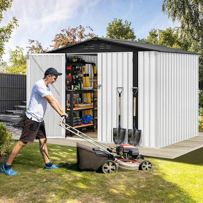 DWVO 7'x5' Large Metal Outdoor Storage Shed, Heavy Duty Tool Storage Sheds for Backyard Patio Lawn - Ideal for Bicycles, Garden Tools, and Lawn Equipment, Easy-to-Assemble, White