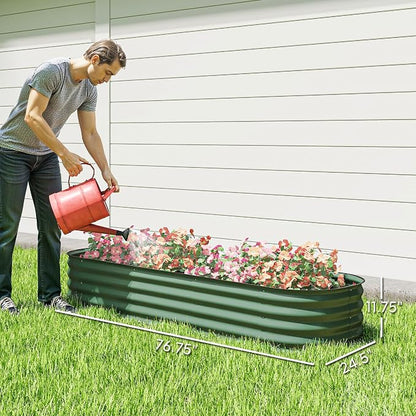 Outsunny 6.5' x 2' x 1' Galvanized Raised Garden Bed Kit, Outdoor Metal Elevated Planter Box with Safety Edging, Easy DIY Stock Tank for Growing Flowers, Herbs & Vegetables, Green