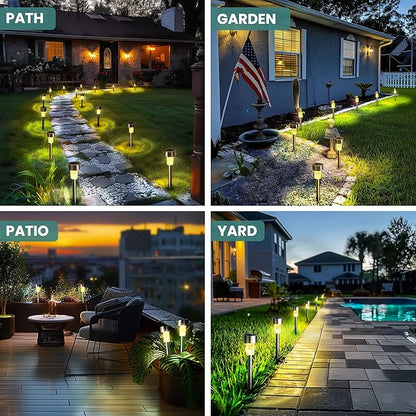 GIGALUMI 24 Pack Solar Lights Outdoor Waterproof,Stainless Steel LED Solar Garden Lights, Solar Pathway Lights Outdoor, Outdoor Solar Lights for Yard, Patio, Lawn and Landscape(Warm White)