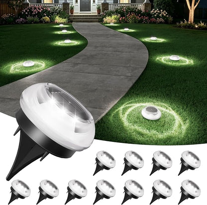 VOLISUN Mini Solar Pathway Lights Outdoor,12 Pack Flat Solar Ground Lights,IP67 Waterproof Solar Powered Disc Lights,Landscape Lighting for Garden Yard Walkway Luces Patio Driveway,Cool White