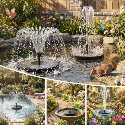 AMZtime 2.5W Solar Bird Bath Fountains, Solar Water Fountain Pump with 6 Nozzles & 4 Tube Supports, 6.7 Inch Fountain Pump for Garden, Pond, Pool, Fish Tank Aquarium Outdoor Use