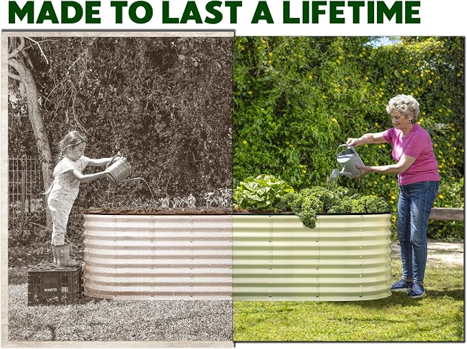 Plant & Plot Galvanized Raised Garden Beds Outdoor // 8×2×2 ft Planter Raised Beds for Gardening, Vegetables, Flowers (White) // Large Metal Garden Box // Patented Tool-Free Design