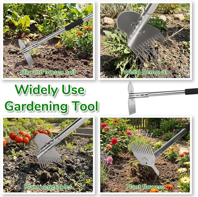 Garden Tools,Weeder Tool,63" Weed Puller Tool with Long Handle,Easy Weeding Without Bending or Squatting Down,Weeding Tools Suitable for Farm Planting,Gardening(Silver 12 Claws)