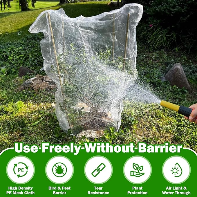 2 PCS Large Fruits Tree Netting Cover for Garden 2.6 x 3.3 ft Garden Insect Bird Barrier Plant Netting for Tomato Blueberry Bush Netting Covers Deer Cicada Netting Cover Bag with Drawstring