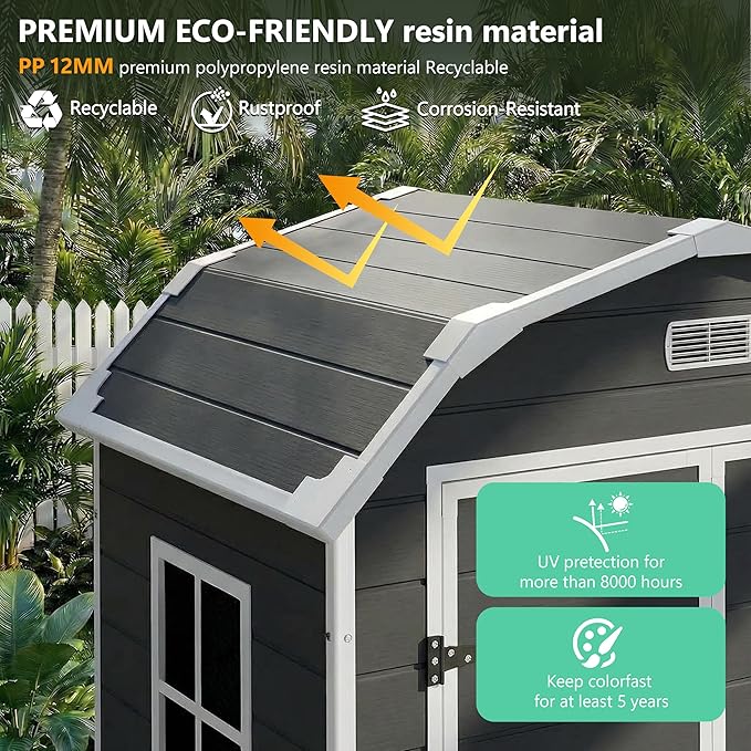 Resin Shed with Floor 6x4.5 FT, Top Larger Storage Space, Outdoor Storage Shed with Lockable Door, Outside Shed Perfect to Store Patio Furniture, GardenTools Bike Accessories, for Gardens, Backyards