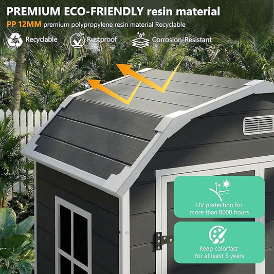 Resin Shed with Floor 6x4.5 FT, Top Larger Storage Space, Outdoor Storage Shed with Lockable Door, Outside Shed Perfect to Store Patio Furniture, GardenTools Bike Accessories, for Gardens, Backyards
