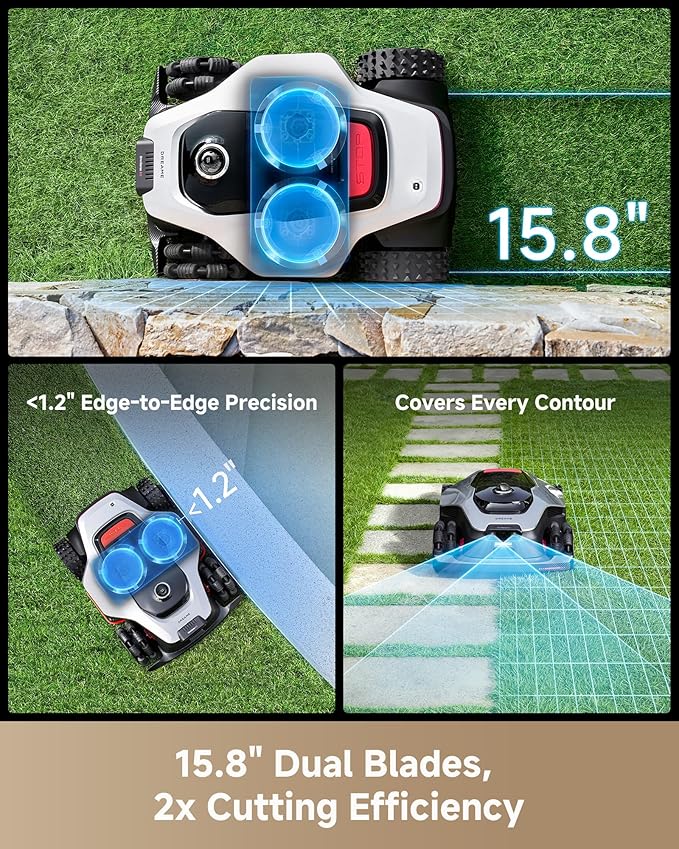 DREAME LiDAR Robot Lawn Mower A3 AWD Pro 3500 +Garage Set, Wire Free No RTK, 4WD for 38.7° Slopes Robotic Lawn Mowers,Dual-Disc Cutting 15.8" Width
