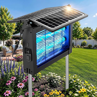 Upgraded Solar Bug Zapper Outdoor with Dual Panels, 4500V Cordless Rechargeable Fly Insect Killer Waterproof Electric Mosquitoes Zapper for Patio Garden Backyard RV Camping Pond