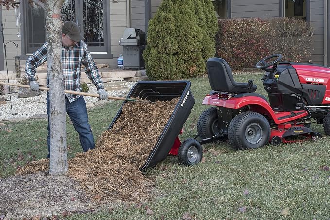 Craftsman Tow Poly Dump Cart for Lawn Tractors and ATVs, 350 lb Load Capacity, 10 Cu Ft Lawn and Garden Utility Trailer