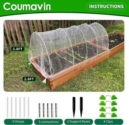 8FT Rust-Free Fiberglass Garden Hoops -36 PCS DIY Grow Tunnel Kit for Raised Beds, Row Cover Support with Connectors/Clips, Year-Round Plant Protection from Frost, White