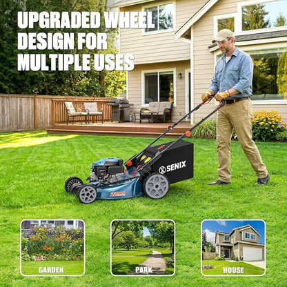 SENIX 22 Inch Self Propelled Gas Lawn Mower 170cc 4-Cycle RWD Mower | SENIX 22" Self-Propelled Gas Lawn Mower, Gas Powered Lawn Mower,170cc 4-Cycle Engine, Easy Start