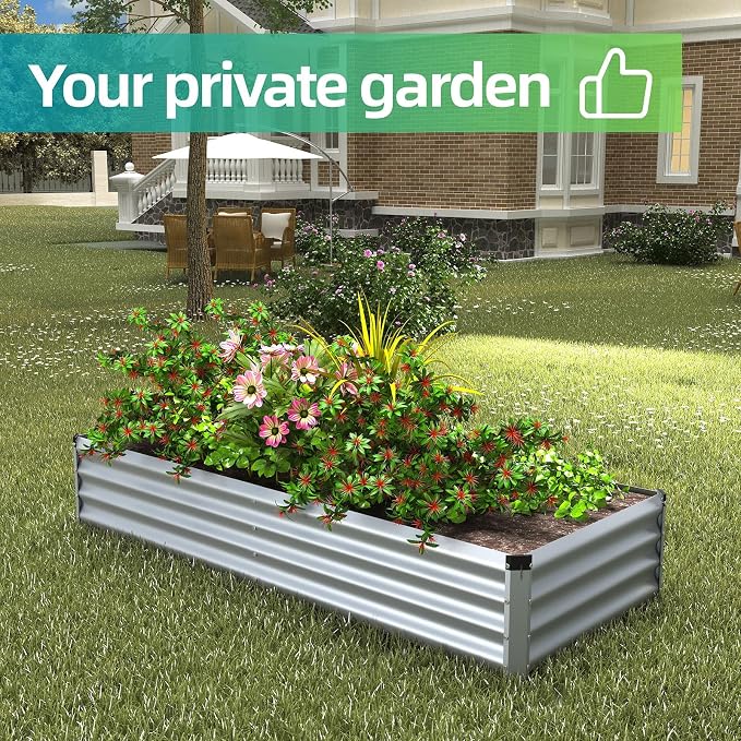 6x2x1 Ft 2Packs Metal Raised Garden Bed, Rectangular Outdoor, Garden Bed Planter Box for Vegetables, Flowers and Herbs, Color Coated Steel Raised Planter Bed Kit (Silver)