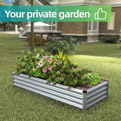 6x2x1 Ft 2Packs Metal Raised Garden Bed, Rectangular Outdoor, Garden Bed Planter Box for Vegetables, Flowers and Herbs, Color Coated Steel Raised Planter Bed Kit (Silver)