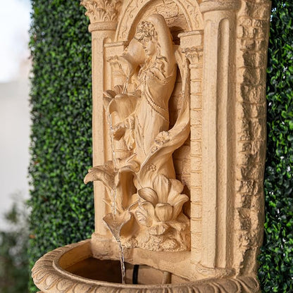 XBrand 30.3" Solar Pot Fountain, Tall Brown Maiden Holding Pot Wall Fountain, Outdoor Water Fountain, Polyresin