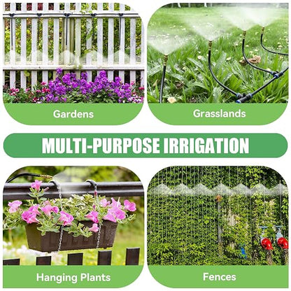100FT Drip Irrigation Kit System for Garden 360° Adjustable Garden Sprinklers for Yard Watering System with 18 Nozzles Raised Bed Greenhouse Plant Watering Devices Misting System
