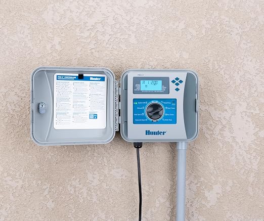 Hunter Pro-C Sprinkler Timer, 4-Zone Indoor/Outdoor Irrigation Controller | Indoor/outdoor 4-zone irrigation controller, Hydrawise compatible, WaterSense certified, expandable to 32 stations