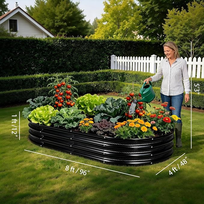 Gartist 8×4×1 ft Large Black Raised Garden Bed Planter, Easy Assembly Metal Garden Bed Outdoor for Vegetables, Flowers & Herbs