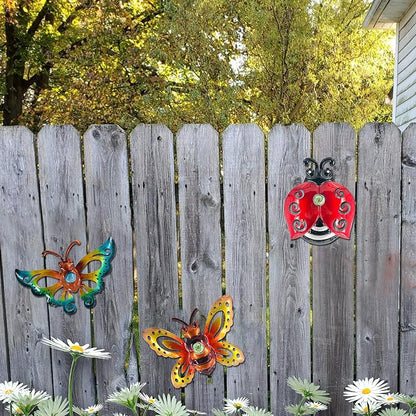 Garden Decor Butterfly Ladybug Bee Metal Wall Art, Hanging Wall Decoration | BVLFOOK; For Home; Garden; Porch; Patio Balcony Ornament; Outdoor; Birthday Gift, 3 Pack 9 Inch