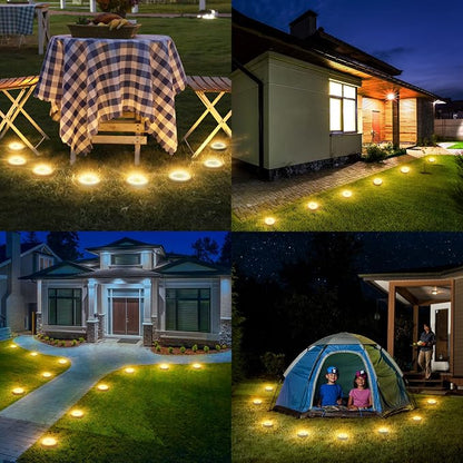 Flacchi Solar Lights Outdoor Waterproof - 2-in-1 Solar Powered Ground Lights Outdoor Solar Disk Light Landscape Light for Deck Step Patio Yard Pathway Walkway Driveway Garden (Warm White, 8 Pack)