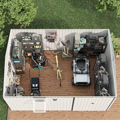 Garvee 10 x 12 FT Heavy-Duty Metal Outdoor Storage Shed with Motion Sensor Solar Light and Window,Pegboard Tool Organizer, Lockable Doors and 4 Air Vents, Garden Shed for Patio, Garage, Backyard