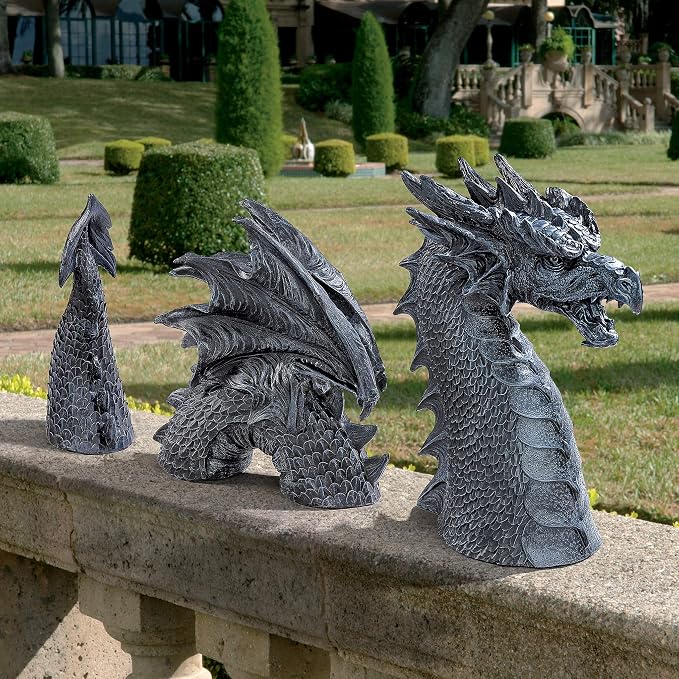 Design Toscano The Dragon of Falkenberg Castle Moat Lawn Garden Statue, 28 Inch Long, 14 Inch Tall, Cast Stone Resin, Gray Stone Finish