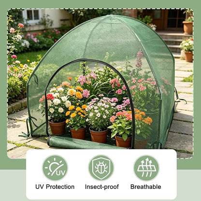 4.3*4.3*3FT Shade Mesh Plant Tent Cover 100 GSM Heavy-Duty Garden Net Cage with Fiberglass Poles & Zipper Door, Multi Sizes with Ground Stakes for Raised Bed Seedling Flower Vegetable Planting