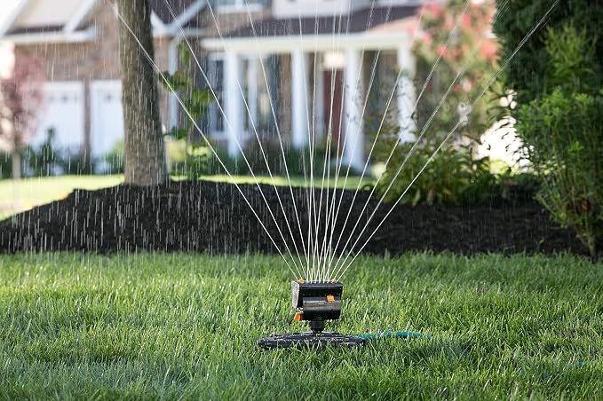 65133AMZ Melnor Turbo Oscillating Sprinkler W/Timer & 65131AMZ Mini Oscillator Sprinkler Bundle, Black, Yellow