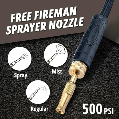Hydrosteel PRO 50 Ft Heavy Duty Metal Garden Hose with Brass Nozzle | Made from 304 Stainless Steel, Flexible, Lightweight, Crush Resistant Fittings, Kink Free, 5/8” Diameter, 600 PSI Water Flow