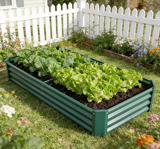 Metal Galvanized Raised Garden Bed Kit, 8 x 4 x 1 ft Galvanized Steel Raised Garden Planter Box Outdoor with Open Base for Growing Vegetables/Flowers/Herbs/Fruits/Succulents, Rectangle, Green