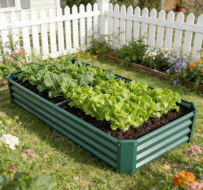 Metal Galvanized Raised Garden Bed Kit, 8 x 4 x 1 ft Galvanized Steel Raised Garden Planter Box Outdoor with Open Base for Growing Vegetables/Flowers/Herbs/Fruits/Succulents, Rectangle, Green