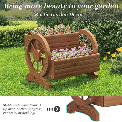 Kitsanery Wooden Planter Box,Planters for Outdoor Plants, Flower Cart for Patio Garden Balcony, Backyard Decor Garden Planters with Wheels for Flowers,Vegetables (Light Brown)