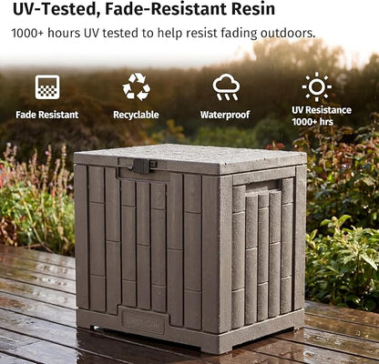 EAST OAK Outdoor Storage Box, 31 Gallon Deck Box, Waterproof Resin Storage Bin for Patio Cushions, Gardening Tools, Accessories, Lockable, UV Resistant, Brown