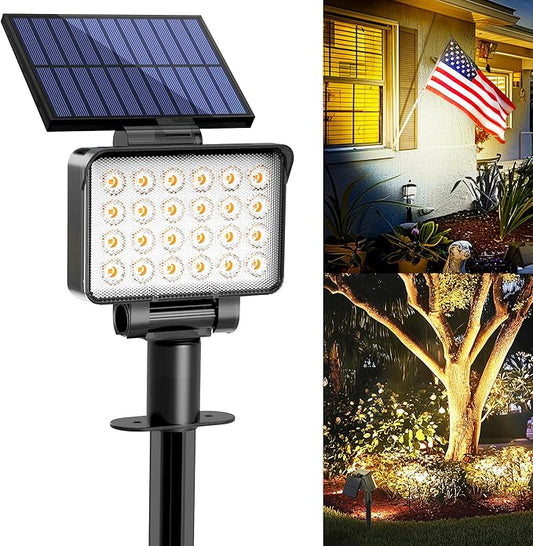 Solar Spot Lights Outdoor Waterproof for Flag, Tree, House, Garden, Yard, 3 Brightness Modes Solar Powered Landscape Spotlights 1 Pack Warm White