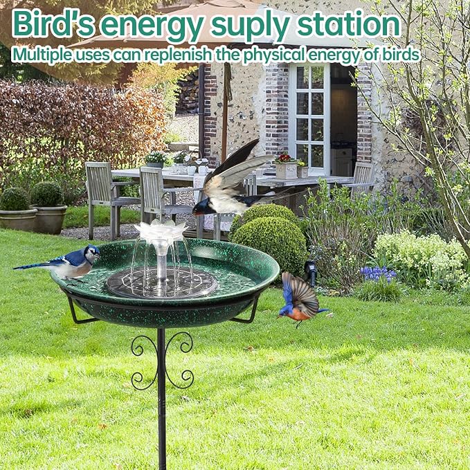 Solar Powered Bird Bath with Fountains for Hummingbirds,Stable Stylish Design with 5-Prong Base Stake Metal Bird Bath for Outside Yard Lawn Patio Garden