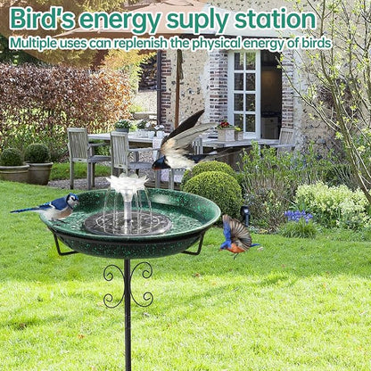 Solar Powered Bird Bath with Fountains for Hummingbirds,Stable Stylish Design with 5-Prong Base Stake Metal Bird Bath for Outside Yard Lawn Patio Garden