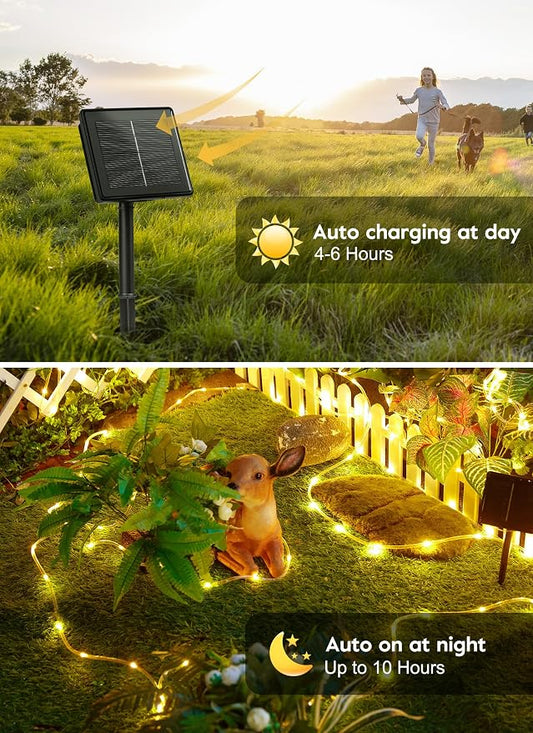 Brightown 2 Pack 72FT 200LED Solar Rope Lights, Warm White(Total 400LED) | IP65 Waterproof Solar Fairy Lights with 8 Lighting Modes, Outdoor String Lights for Party Garden Yard Holiday Tree Decoration