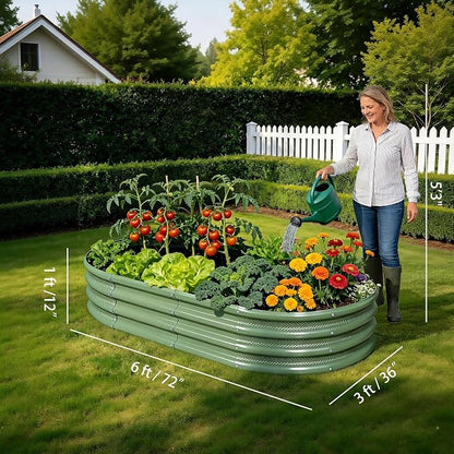 6×3×1 ft Light Green Metal Galvanized Raised Garden Bed, Easy Assembly Outdoor Garden Planter for Gardening Fruit, Vegetables, Flowers & Herbs