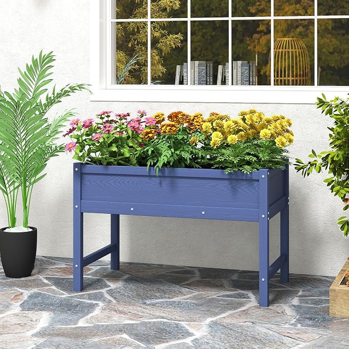 Raised Garden Bed Outdoor with Legs,HDPE Elevated Planter Box Rot-Resistant and Non-Cracking,Raised Beds for Gardening for Backyard, Patio, Balcony, 300lb Capacity Navy